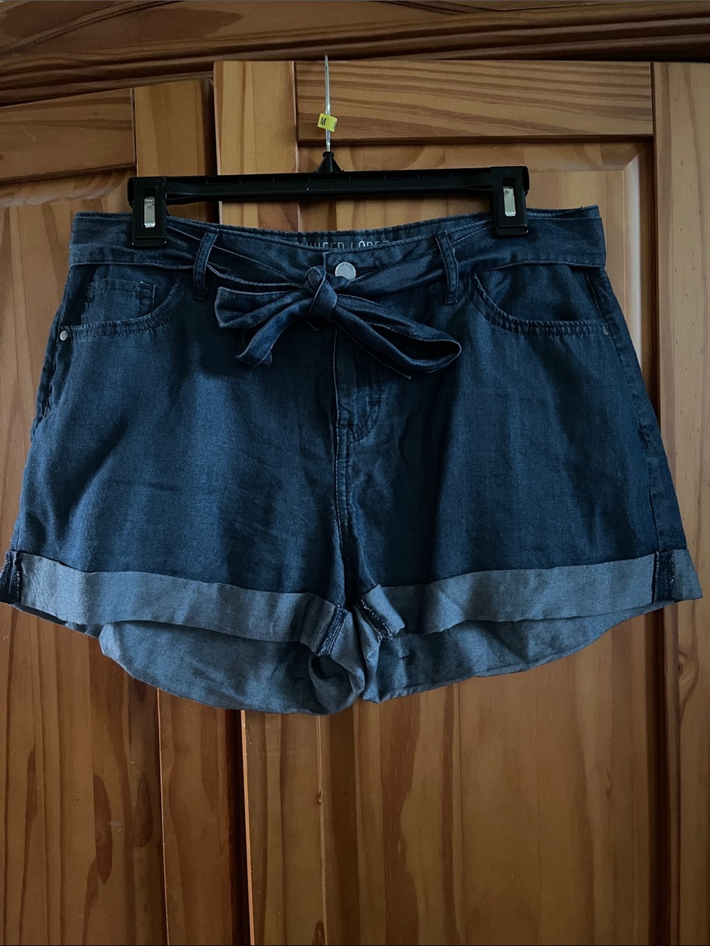 Jennifer Lopez Dark Blue Tie-Waist Jean Shorts